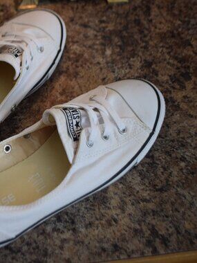 Converse All Star Women's Canvas Shoes. White with Black Trim. Size 9.5